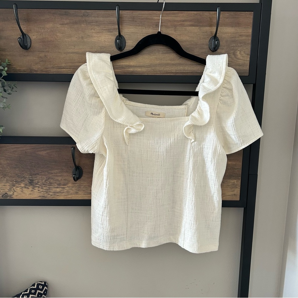 Madewell Crosshatch Ruffled Top Ivory Sz. XS